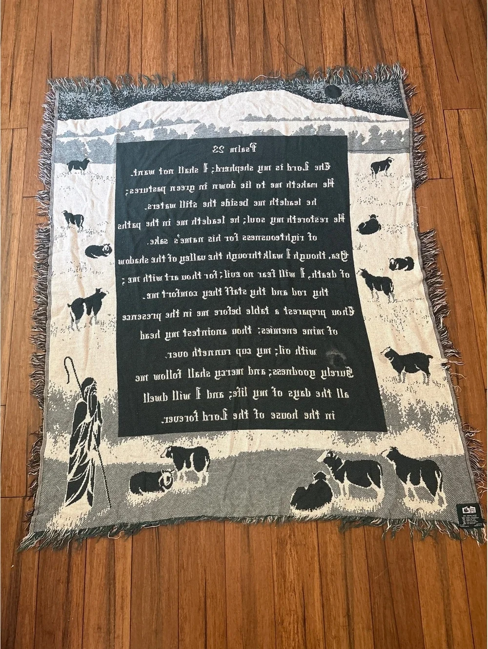 Vtg Goodwin Weavers Psalm 23 Woven Wall Hanging Tapestry Shepherd Sheep Design